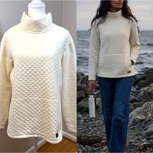 LL Bean Quilted Mock Turtleneck Fleece Pullover Ivory Women’s Medium READ